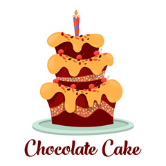 Candle on top of birthday cake with cream