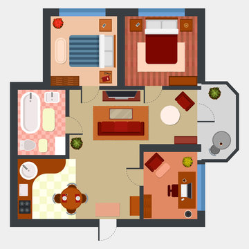 Flat or apartment with rooms top view