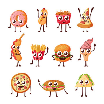 Cartoon Logo, Fast Food Characters Icons