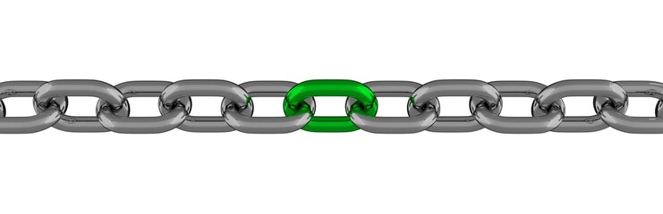 Obraz premium Metal Chain Line With Green Element Isolated 3D Rendering