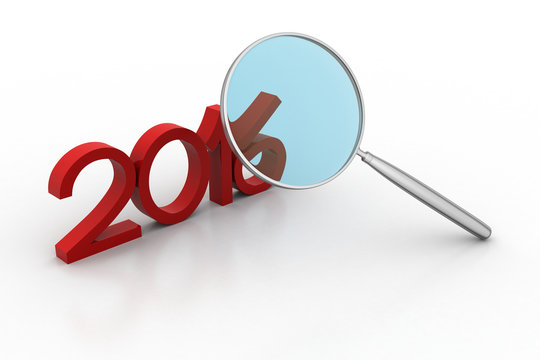 New year 2016 with magnifying glass