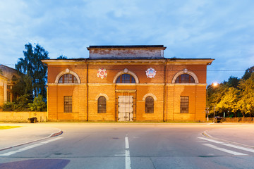 Arsenal building at night in Kronstadt