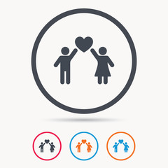 Couple love icon. Traditional young family symbol. Colored circle buttons with flat web icon. Vector
