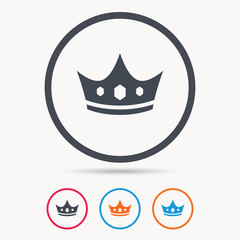 Crown icon. Royal throne leader symbol. Colored circle buttons with flat web icon. Vector