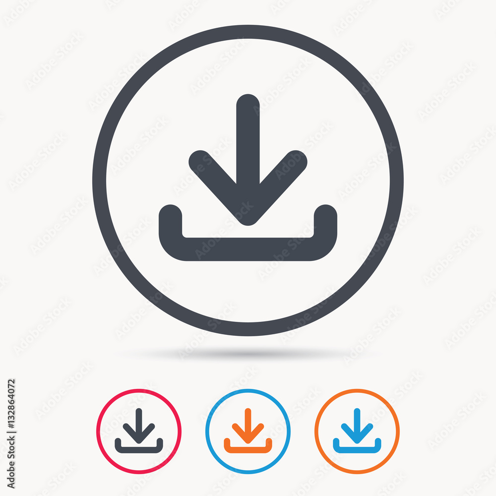 Poster download icon. load internet data symbol. colored circle buttons with flat web icon. vector