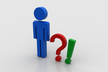 Question mark  and exclamation mark with man