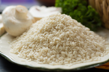 Top italian food - ingredients for risotto with mushrooms