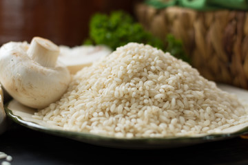 Top italian food - ingredients for risotto with mushrooms