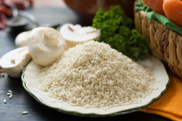 Top italian food - ingredients for risotto with mushrooms