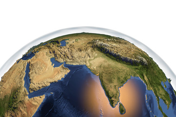 Planet Earth from space showing India and Arabian peninsula with enhanced bump isolated on white background, 3D illustration, Elements of this image furnished by NASA