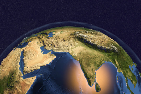 Planet Earth from space showing India and Arabian peninsula with enhanced bump, 3D illustration, Elements of this image furnished by NASA
