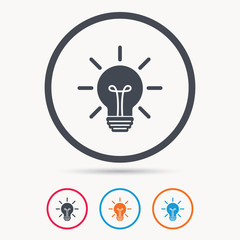 Light bulb icon. Lamp sign. Illumination technology symbol. Colored circle buttons with flat web icon. Vector