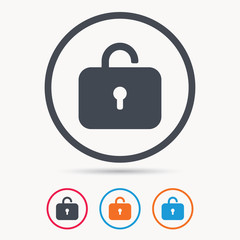 Lock icon. Privacy locker sign. Private access symbol. Colored circle buttons with flat web icon. Vector