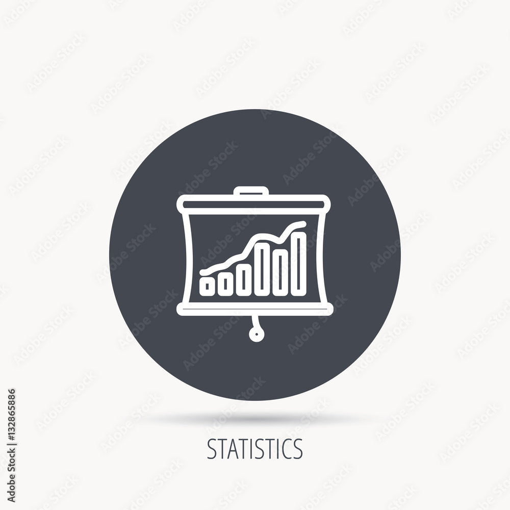 Poster statistic icon. presentation board sign. growth chart symbol. round web button with flat icon. vecto