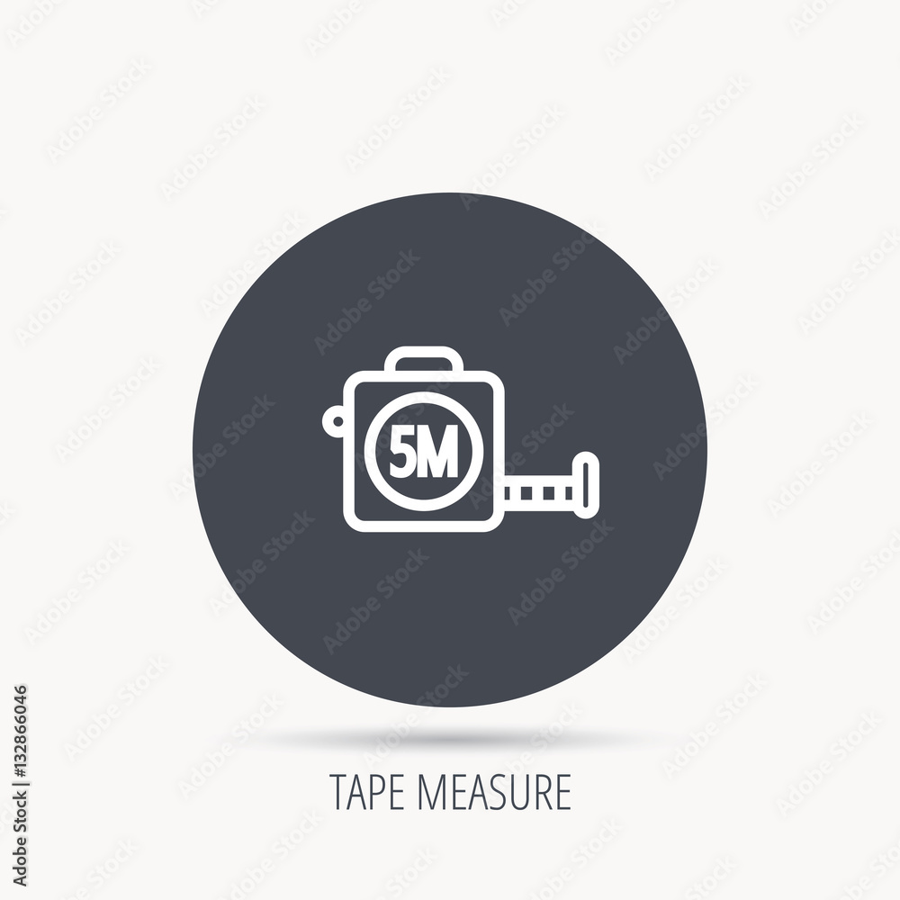 Poster tape measurement icon. roll ruler sign. round web button with flat icon. vector