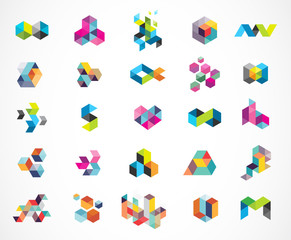 Creative, digital abstract colorful icons, elements and symbols, logo collection, template