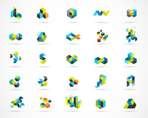Creative, digital abstract colorful icons, elements and symbols, logo collection, template