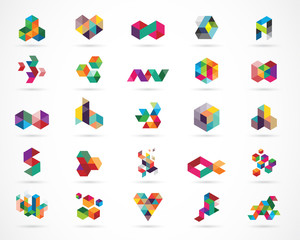 Creative, digital abstract colorful icons, elements and symbols, logo collection, template