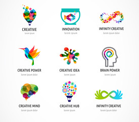 Creative, digital abstract colorful icons, elements and symbols, logo collection, template
