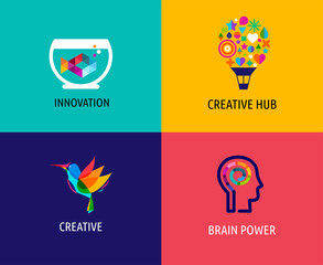 Creative, digital abstract colorful icons, elements and symbols, logo collection, template