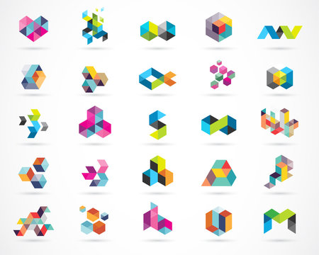 Creative, digital abstract colorful icons, elements and symbols, logo collection, template
