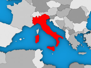 Italy in red on globe