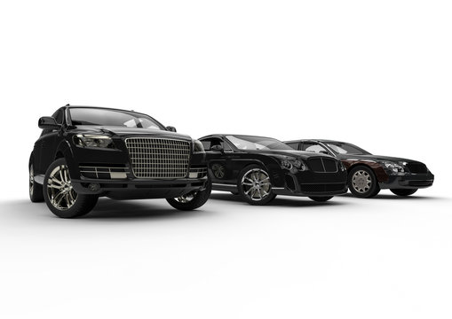 Luxury transportation / 3D render image representing an luxury car hire fleet