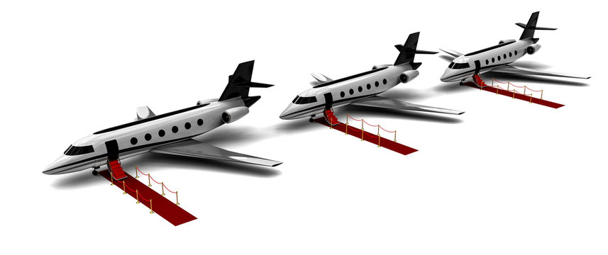 Red carpet Private jet  fleet / 3D render image representing a private jet  fleet 