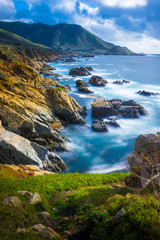 Big Sur California coast ocean meeting rocky cliff land travel destination vertical