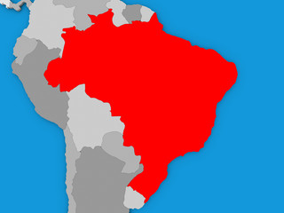 Brazil in red on globe