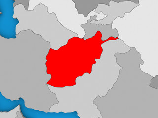 Afghanistan in red on globe