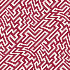 Vector graphic abstract geometry  maze pattern. red seamless geometric background . subtle pillow and bed sheet design. unique art deco. hipster fashion print