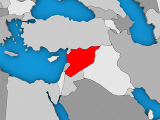 Syria in red on globe
