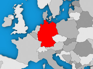 Germany in red on globe