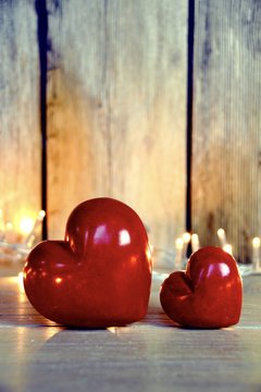 zwei rote Herzen - Valentinstag , Hochzeit - Grußkarte