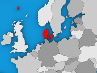 Denmark in red on globe