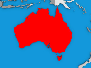 Australia in red on globe