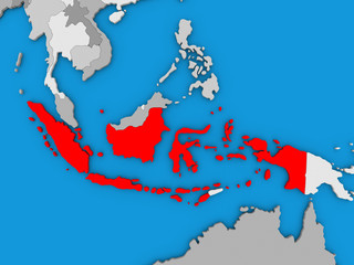 Indonesia in red on globe