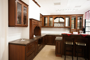 classic brown modern kitchen interior in details