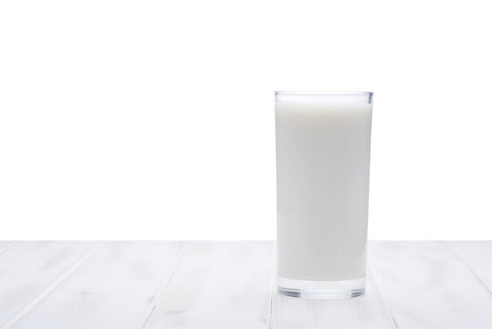 Glass of milk on a table with isolated background