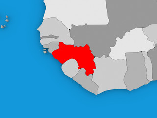 Guinea in red on globe