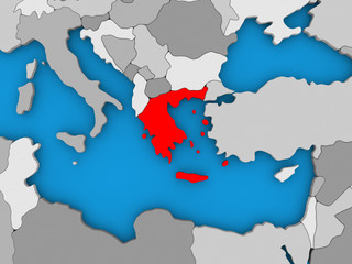Greece in red on globe