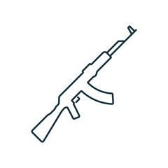 AK47 assault rifle isolated line icon on white background, weapo