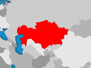 Kazakhstan in red on globe