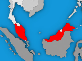 Fototapeta premium Malaysia in red on globe