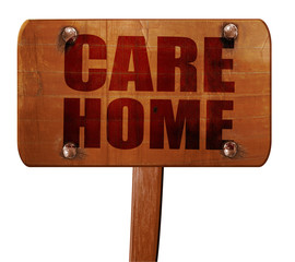 care home, 3D rendering, text on wooden sign