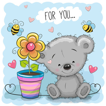 Greeting card Bear with flower