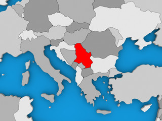 Fototapeta na wymiar Serbia in red on globe