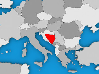 Fototapeta na wymiar Bosnia in red on globe