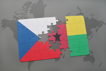 puzzle with the national flag of czech republic and guinea bissau on a world map